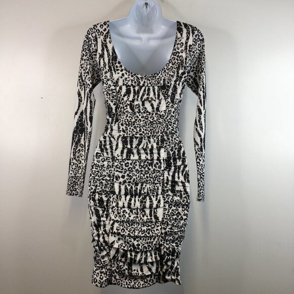 NWT Arden B Long Sleeve Pleated Cheetah Black and White Dress Size S - Picture 10 of 16